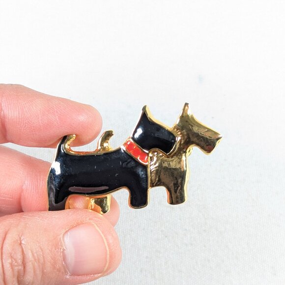 Vintage metal Scottie brooch, twin terrier pin - Picture 5 of 6